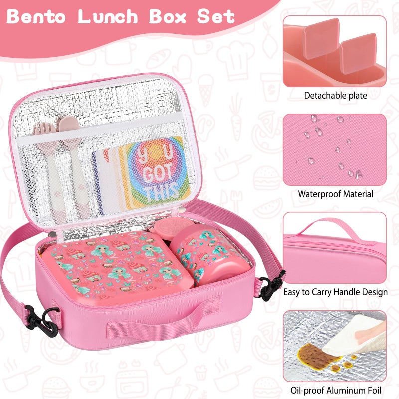 wiwens Bento Lunch Box for Kids with 12oz Soup Thermo Leak-Proof Lunch Food Container with 5 Compartment Thermo Hot Food Jar and Insulated Lunch Bag for Kid Toddler Girls Boys to School - Image 4