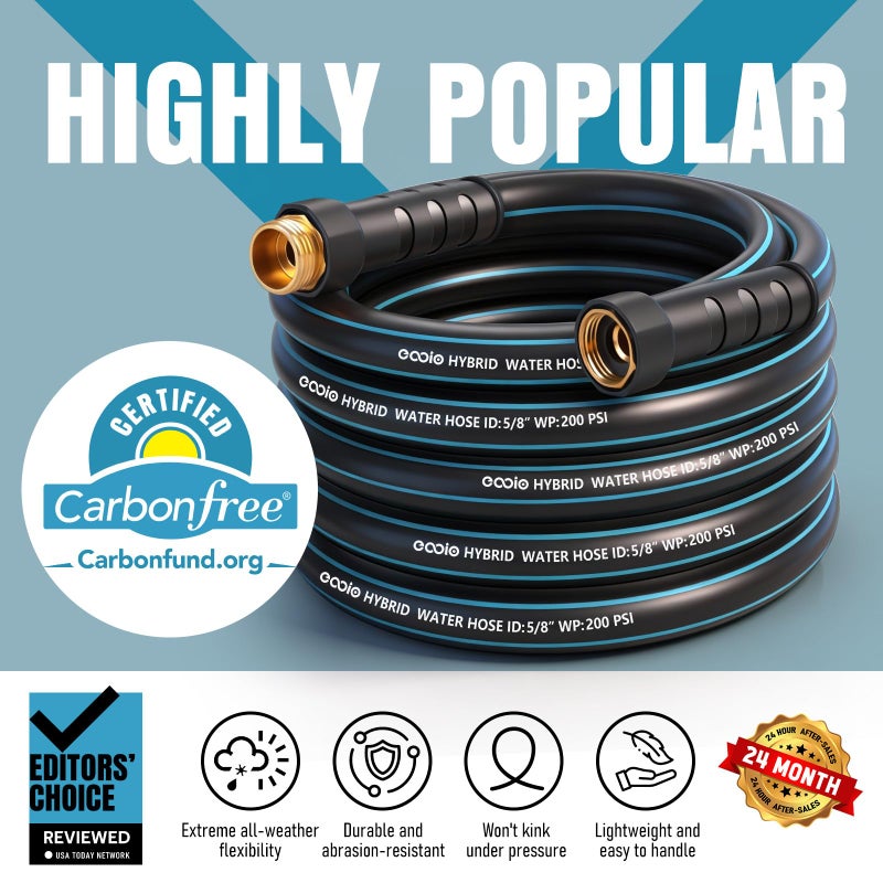 EOOIO Garden Hose 25 ft x 5/8" with Nozzle, Water Hose Heavy Duty Flexible, Lightweight Kink-less Hybrid Hose with Swivel Handle, Male to Female Fittings - Image 2