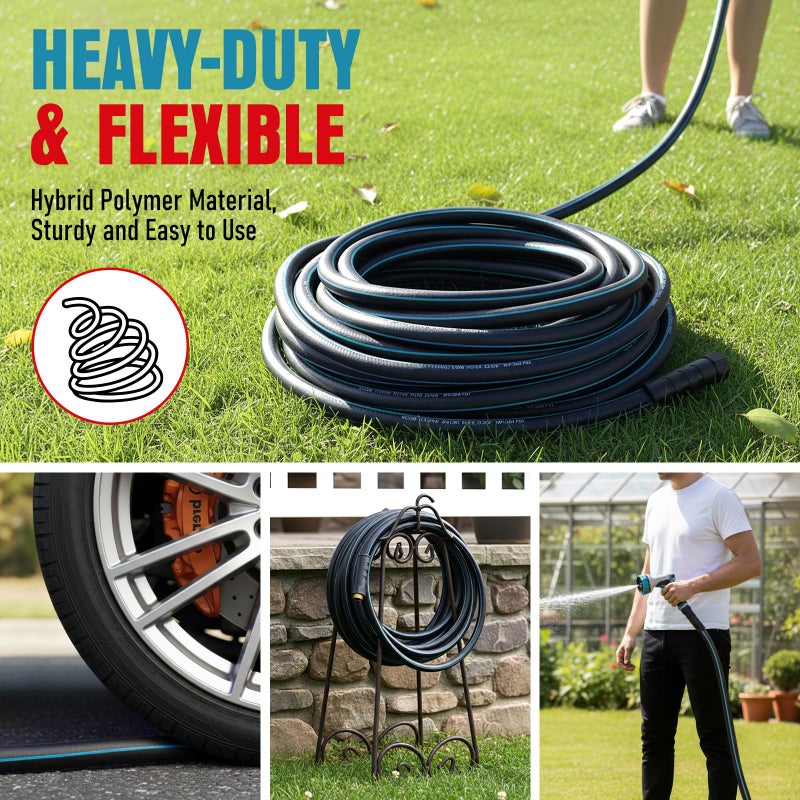 EOOIO Garden Hose 25 ft x 5/8" with Nozzle, Water Hose Heavy Duty Flexible, Lightweight Kink-less Hybrid Hose with Swivel Handle, Male to Female Fittings - Image 5