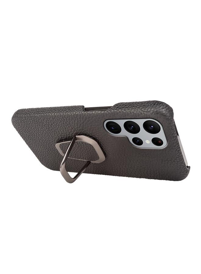 erorex Case For Samsung Galaxy S22 Ultra 5G Ring Holder Litchi Texture Genuine Leather Phone Case - Image 3