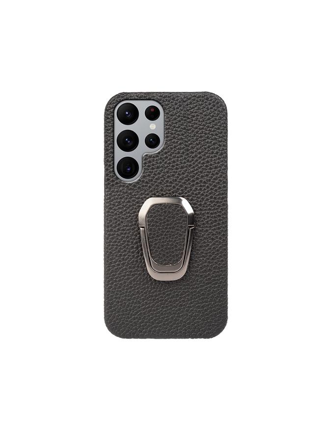 erorex Case For Samsung Galaxy S22 Ultra 5G Ring Holder Litchi Texture Genuine Leather Phone Case - Image 2