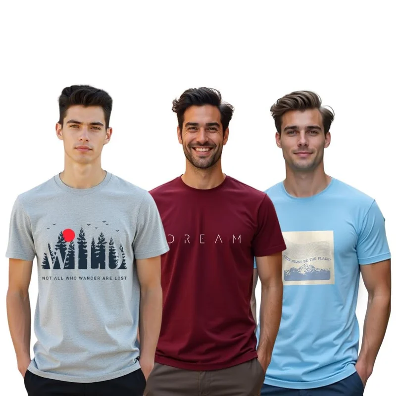 NOBERO Men's Graphic Printed Cotton T-Shirts Pack of 3