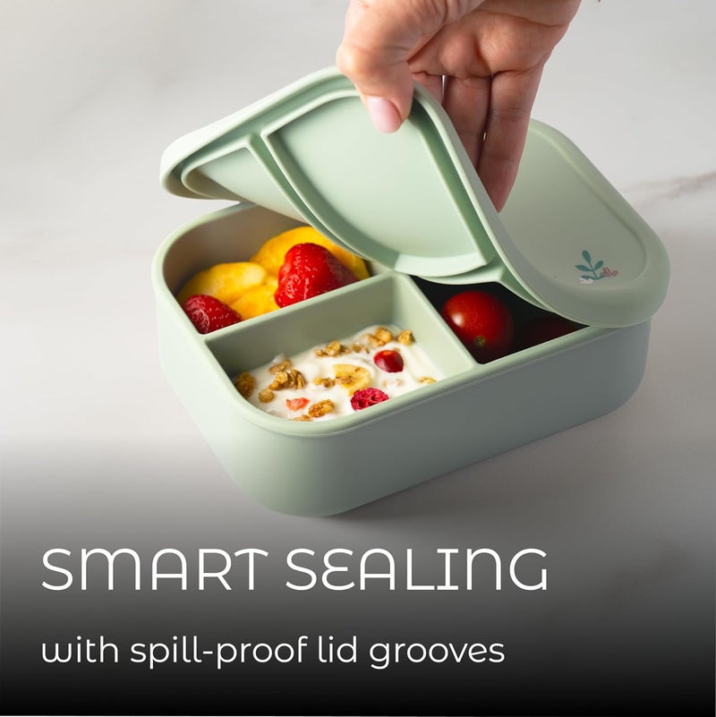 ASOMIC Silicone Bento Lunch Box for Toddlers & Kids, Leakproof & BPA-Free, 3 Compartments, Microwave & Dishwasher Safe, Ideal for Daycare, Preschool & Baby Meals (Crocodile) - Image 2