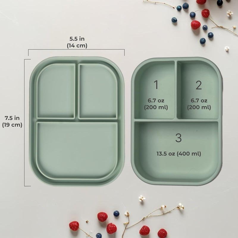 ASOMIC Silicone Bento Lunch Box for Toddlers & Kids, Leakproof & BPA-Free, 3 Compartments, Microwave & Dishwasher Safe, Ideal for Daycare, Preschool & Baby Meals (Crocodile) - Image 3