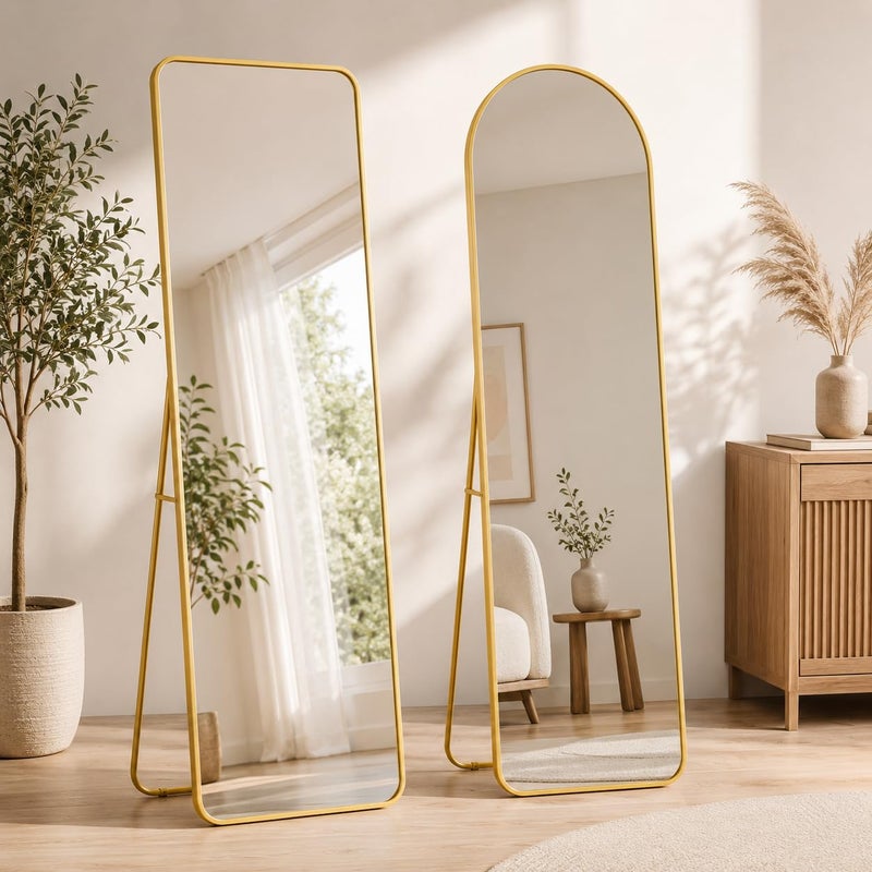 Unbreakable Full Length Mirror 160 x 40 cm, Gold Aluminum Alloy Frame, HD Shatterproof Floor Mirror, Freestanding, Leaning or Wall Mounted, Full Body Mirror (Gold Frame Arched Top - 160H x 40W) - Image 5