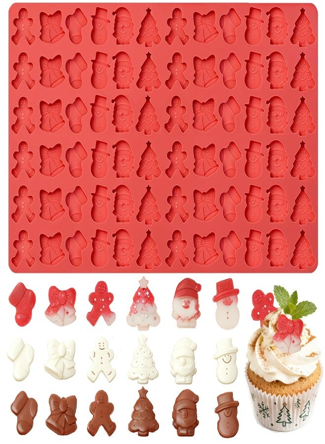 Dreplfn Christmas Chocolate Molds, 72 Cavities Silicone Candy Molds Santa Clause Christmas Tree Snowman Gingerbread Man Mini Gummy Silicone Mold for Chocolate, Candy, Fondant, Biscuit, Cookies, Cupcake Decor - Image 1