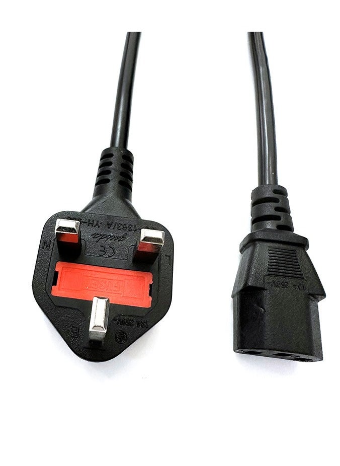 Generic High-Quality UK 3-Pin Power Cable with Protection Fuse - 1.5m Length, Compatible with Computers, Printers, LCD Monitors, Gaming Laptops, and More - IEC C13 to UK Plug  - Image 4