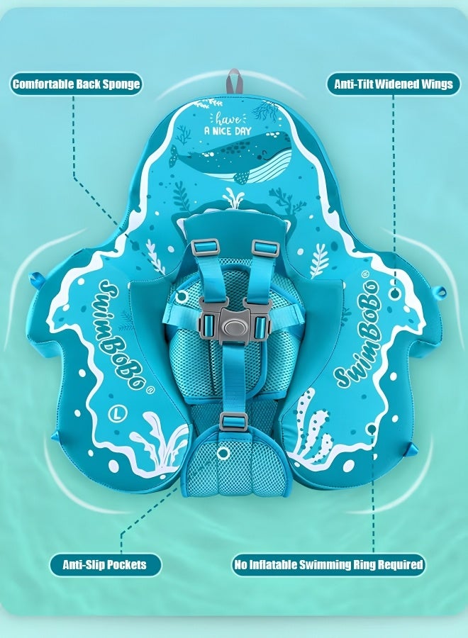 Baby Swimming Float with Sun Canopy, Non-Inflatable Infant Pool Float with Anti-Rollover Safety Harness for Ages 3 to 24 Months, Blue - Image 1