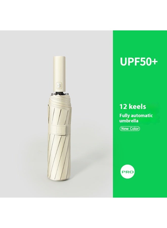 White 12 Auto Fold Umbrella | UPF50+ UV Block, Cooling Fabric for 6-12℃ Cooling | Windproof, Compact for Travel  - Image 4