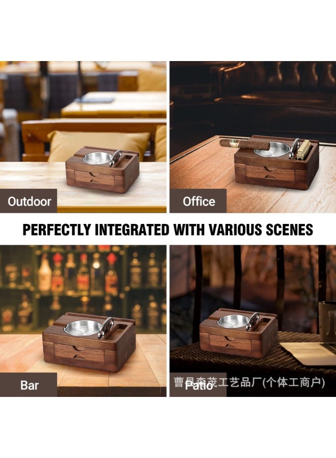 Solid Wood Cigar Ashtray with Phone/Tablet Holder – Multi-Functional Wooden Desktop Tray with Integrated Cigar Cutter, Natural Wood Craft, Suitable for Home, Office and Decorative Use – Solid Wood, Cigar Ashtray, Phone Tablet Stand - Image 5