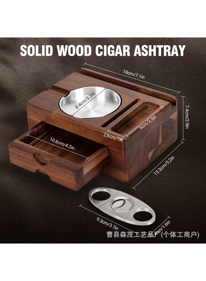 Solid Wood Cigar Ashtray with Phone/Tablet Holder – Multi-Functional Wooden Desktop Tray with Integrated Cigar Cutter, Natural Wood Craft, Suitable for Home, Office and Decorative Use – Solid Wood, Cigar Ashtray, Phone Tablet Stand - Image 4