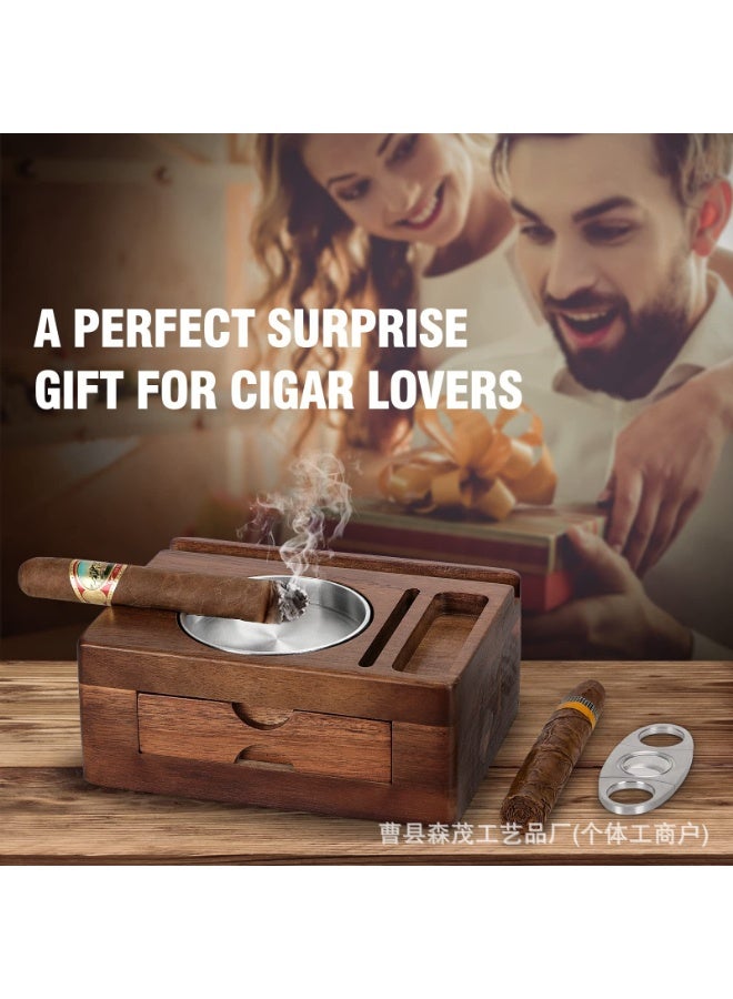 Solid Wood Cigar Ashtray with Phone/Tablet Holder – Multi-Functional Wooden Desktop Tray with Integrated Cigar Cutter, Natural Wood Craft, Suitable for Home, Office and Decorative Use – Solid Wood, Cigar Ashtray, Phone Tablet Stand - Image 3