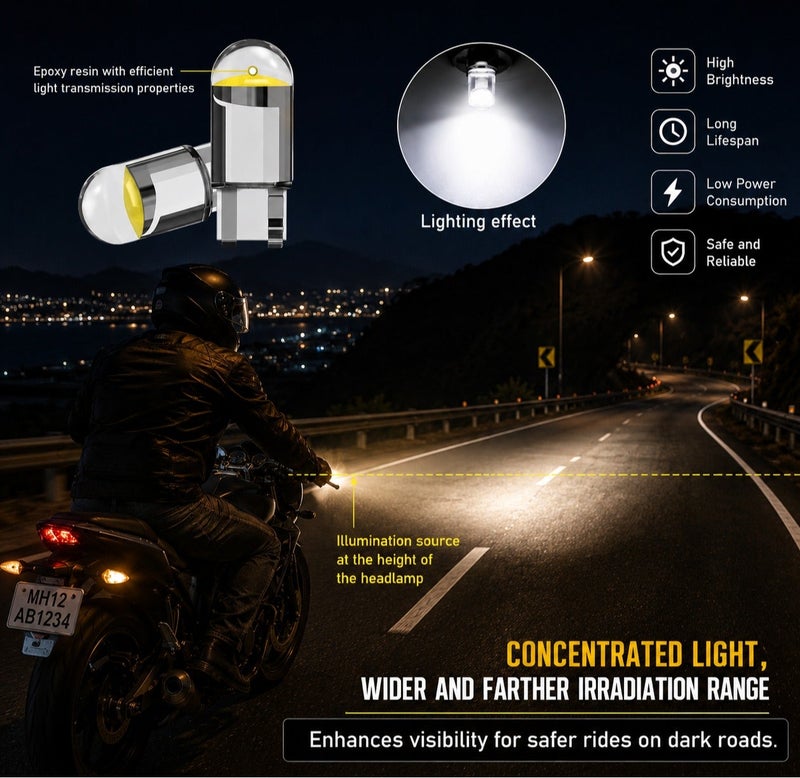 Dunekart T10-COB LED Parking Light Bulb – 6000K Super Bright White for Interior, License Plate and Dome Light | 2W for Car, Bike and Motorcycle (2pcs) - Image 2