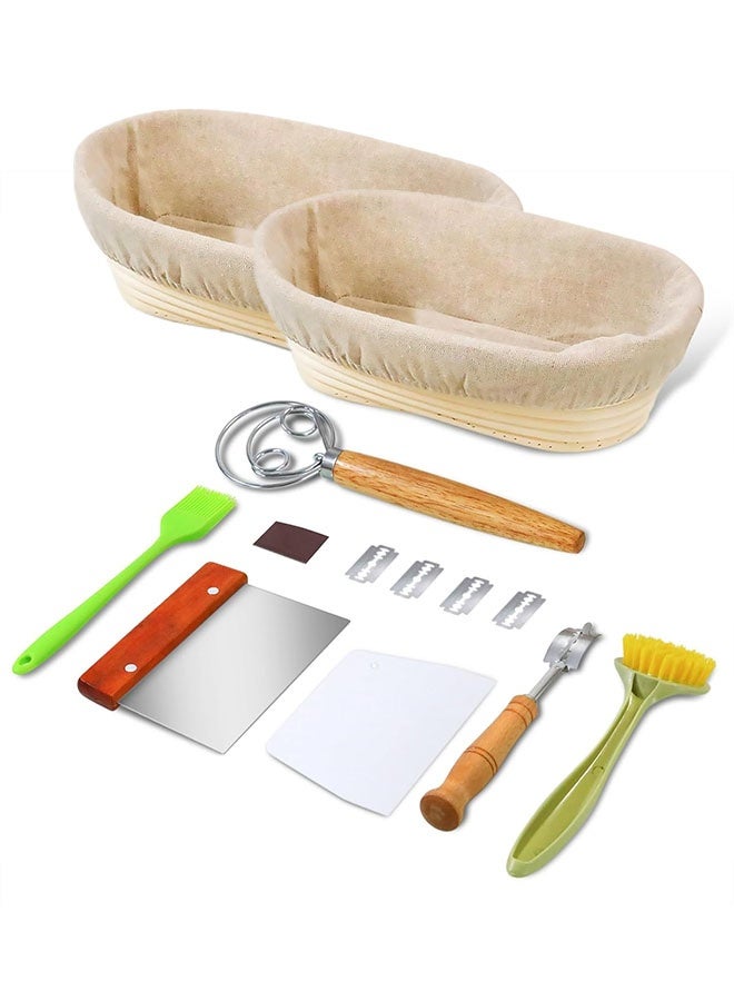 Arabest Banneton Bread Proofing Basket Set, 11 Inch Sourdough Proofing Basket and Bread Baking Supplies-Bread Lame, Danish Whisk, Bowl & Dough Scraper, Brush, (10in Oval*2PCS) - Image 2