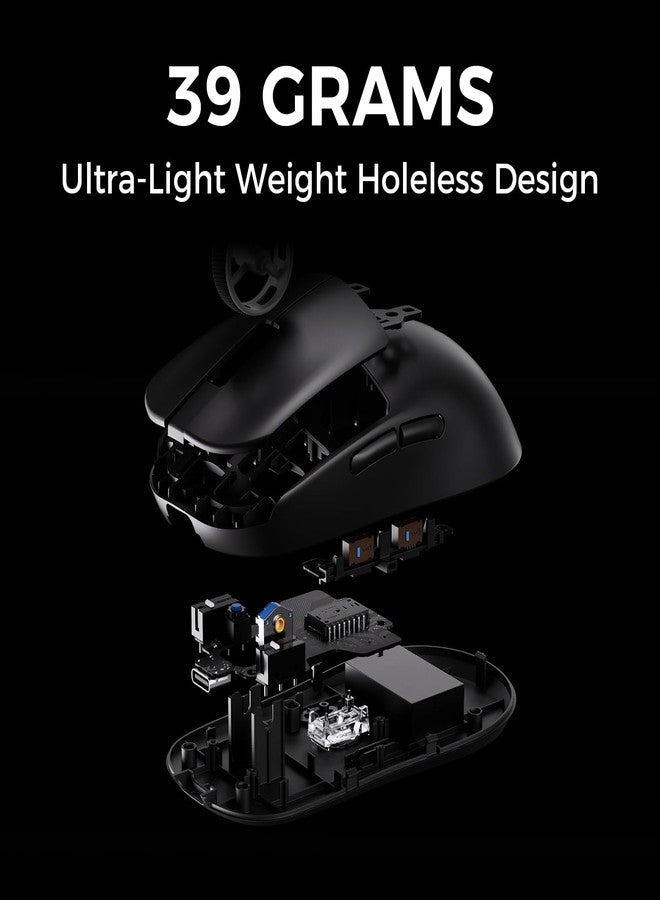 MCHOSE ماوس الألعاب اللاسلكي MCHOSE L7 Pro، مستشعر PAW3395 26K، مزدوج لاسلكي/سلكي 8K، وزن خفيف للغاية 39g، اتصال ثلاثي الوضع 2.4GHz RF/BT/S Wired (مستشعر Pro-PAW3395 26K، أبيض) - Image 4