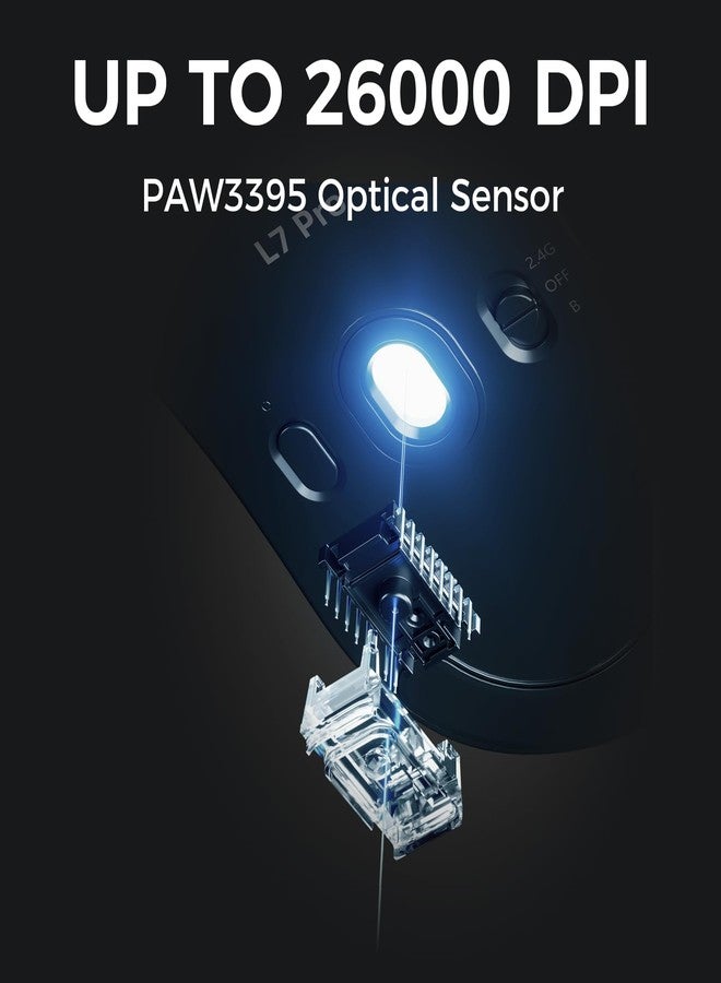 MCHOSE ماوس الألعاب اللاسلكي MCHOSE L7 Pro، مستشعر PAW3395 26K، مزدوج لاسلكي/سلكي 8K، وزن خفيف للغاية 39g، اتصال ثلاثي الوضع 2.4GHz RF/BT/S Wired (مستشعر Pro-PAW3395 26K، أبيض) - Image 5