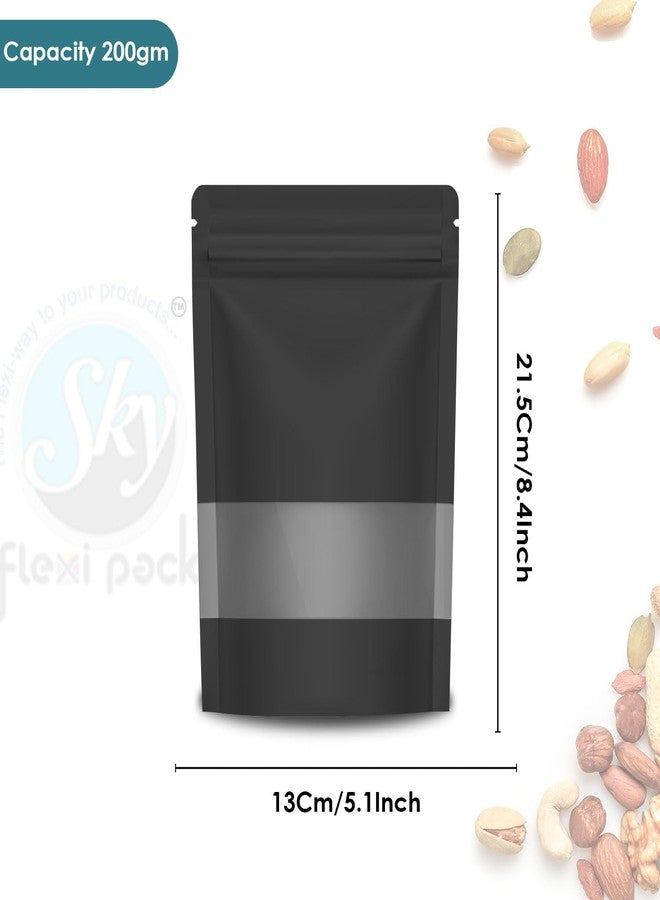 SKY FLEXI PACK Matte Black Zip Lock Stand Up Pouches | 13×21.5 cm | 200gm | Pack of 5 | Reusable, Airtight Polyester Storage Bags with Transparent Window | Food Storage, Leakproof, Self Sealing Multi-Purpose - Image 2