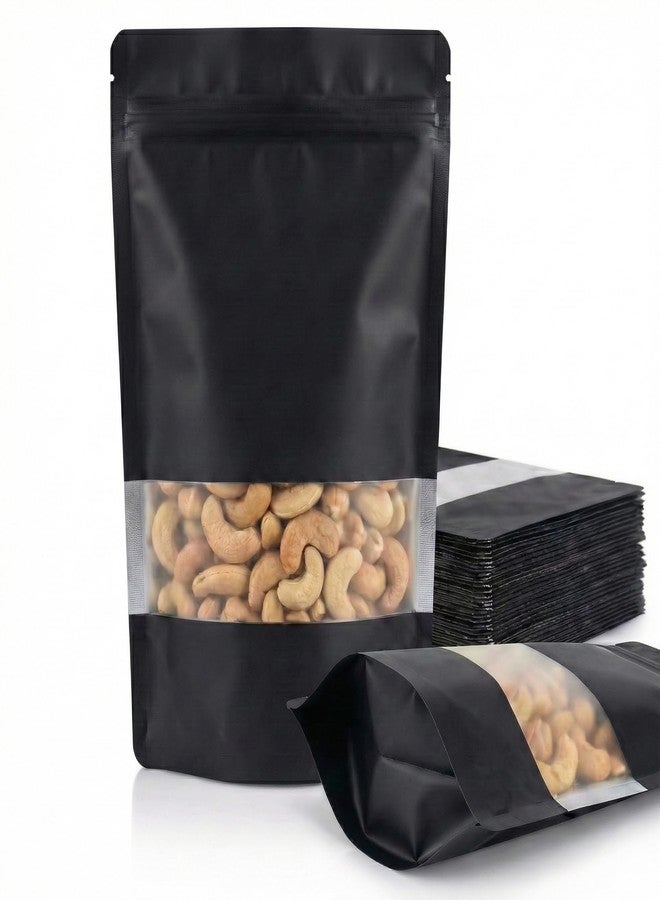 SKY FLEXI PACK Matte Black Zip Lock Stand Up Pouches | 13×21.5 cm | 200gm | Pack of 5 | Reusable, Airtight Polyester Storage Bags with Transparent Window | Food Storage, Leakproof, Self Sealing Multi-Purpose - Image 1