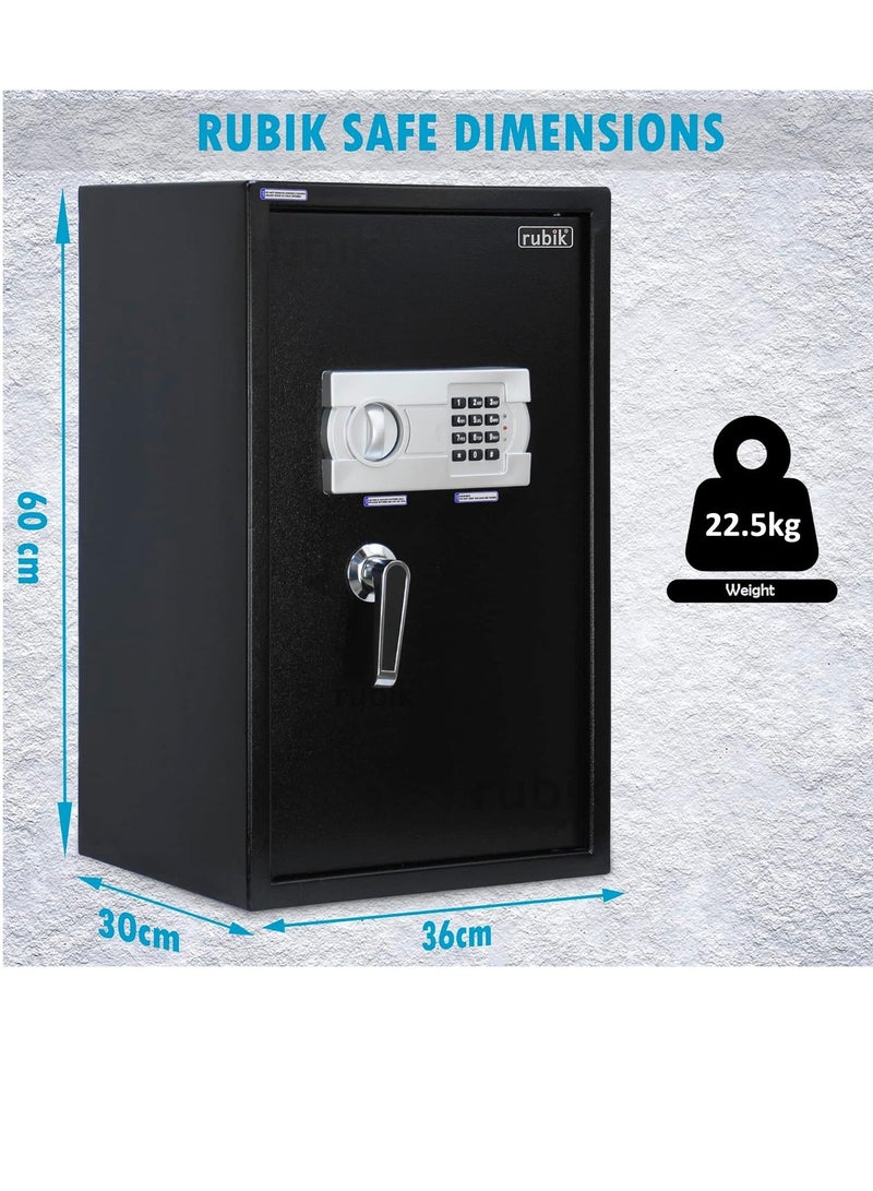 Rubik Safe Box Large with Digital Keypad and Key Lock Protect Money Documents Jewelry for Home Office N60EG (Size 60x36x30cm) White - Image 3