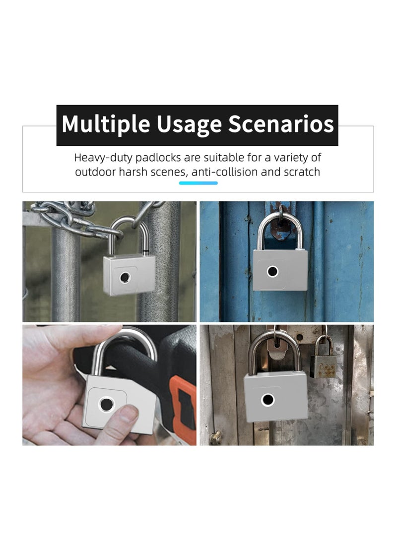 Fingerprint Padlock with APP, Biometric Padlock with Key, App Remote Authorization, Heavy Duty Large Padlock for Warehouses, Fence Gates for Outdoor Fence Gate Pool Shed Gym Locker Truck (Silver) - Image 3