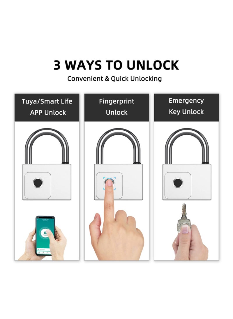 Fingerprint Padlock with APP, Biometric Padlock with Key, App Remote Authorization, Heavy Duty Large Padlock for Warehouses, Fence Gates for Outdoor Fence Gate Pool Shed Gym Locker Truck (Silver) - Image 2