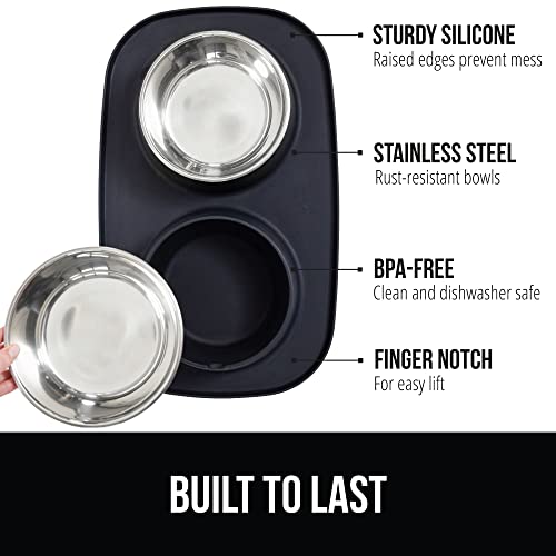 GORILLA GRIP Feeding Mat Bowl Set 100 Waterproof BPA Free Silicone Base 304 Stainless Steel Cat and Dog Bowls for Food and Water Slip Resistant High Edge US Designed Patent Pending 2 Cup Black - Image 3