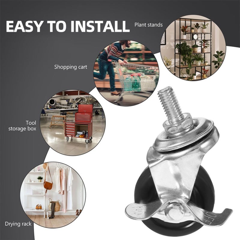 Threaded Stem Caster Wheels With Brake 4PCS Industrial Cart Rubber Wheels Easy Installation - Image 5