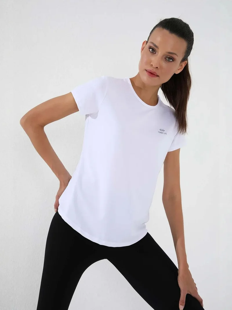 تومي لايف TOMMY Women's Solid Short-Sleeve Crew Neck T-Shirt