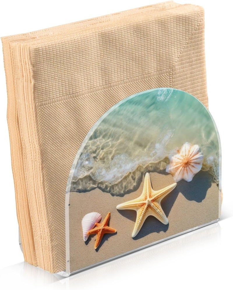 Kigai Summer Beach Starfish and Seashell Napkin Holder for TableFreestanding Tissue Dispenser Paper Napkin Holders for Kitchen Dining Room Table Decor - Image 2