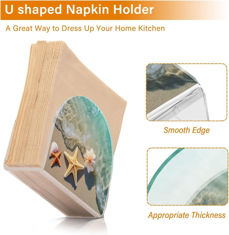 Kigai Summer Beach Starfish and Seashell Napkin Holder for TableFreestanding Tissue Dispenser Paper Napkin Holders for Kitchen Dining Room Table Decor - Image 4