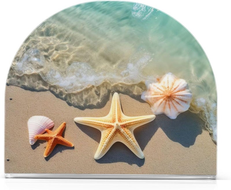 Kigai Summer Beach Starfish and Seashell Napkin Holder for TableFreestanding Tissue Dispenser Paper Napkin Holders for Kitchen Dining Room Table Decor - Image 1