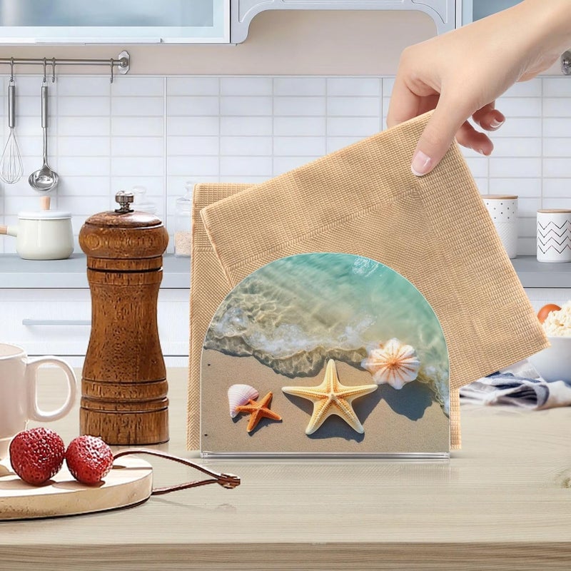 Kigai Summer Beach Starfish and Seashell Napkin Holder for TableFreestanding Tissue Dispenser Paper Napkin Holders for Kitchen Dining Room Table Decor - Image 5