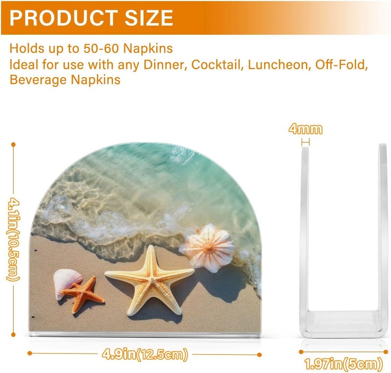 Kigai Summer Beach Starfish and Seashell Napkin Holder for TableFreestanding Tissue Dispenser Paper Napkin Holders for Kitchen Dining Room Table Decor - Image 3