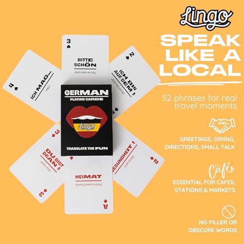 LINGO German Lingo Playing Cards | Travel Flashcards | Learn German Vocabulary in A Fun & Easy Way | 52 Essential Translations - Image 4