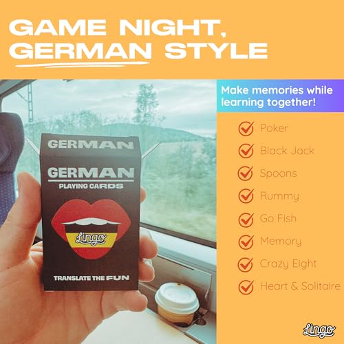 LINGO German Lingo Playing Cards | Travel Flashcards | Learn German Vocabulary in A Fun & Easy Way | 52 Essential Translations - Image 2