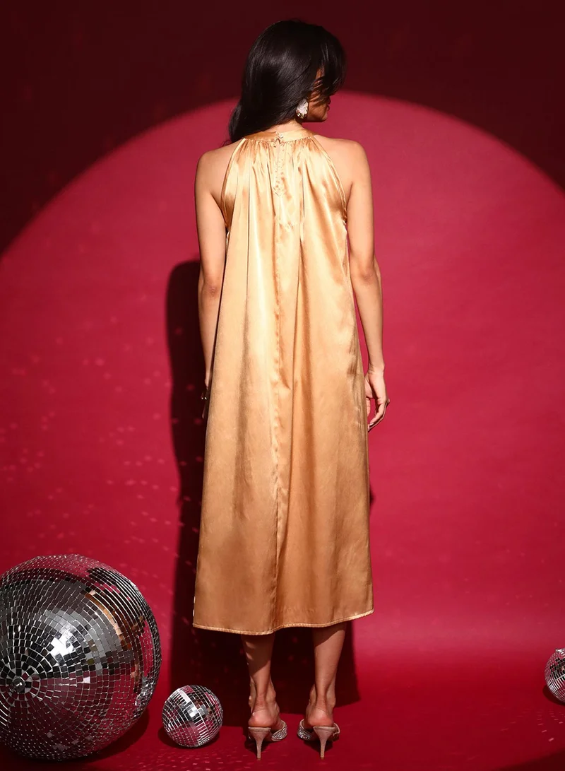 PINACOLADA  Women's Champayne Gold Halter Midi Dress for Women | Best Price UAE