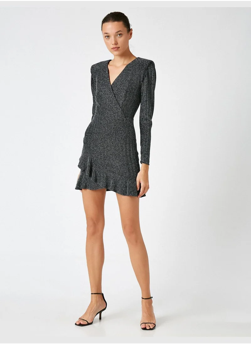 KOTON V Neck Long Sleeve Frilled Mini Dress