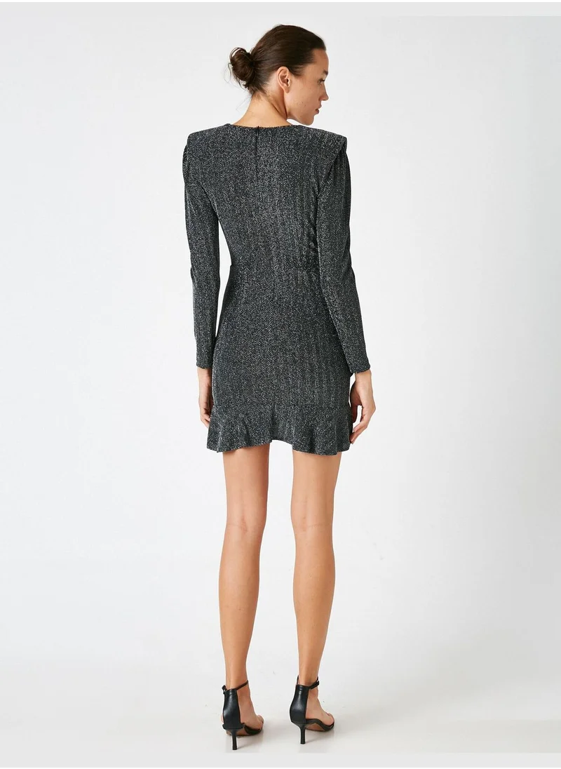 KOTON V Neck Long Sleeve Frilled Mini Dress