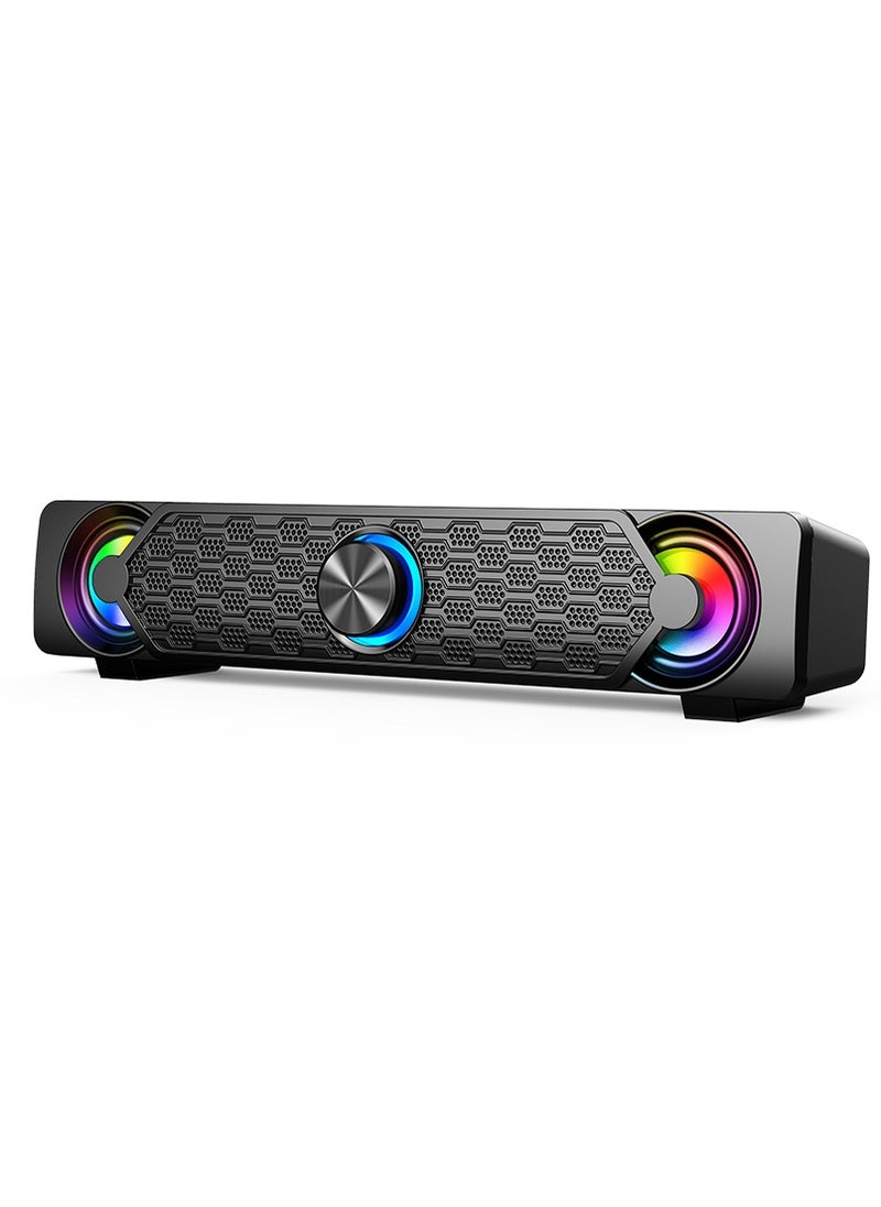 داتا زون مكبر صوت مكتبي بتصميم شريط صوتي مضيء RGB، صوت ستيريو قوي، طاقة 10 واط، مقبض تحكم، مدخل USB وAUX، حجم صغير يناسب المكتب  - Image 2