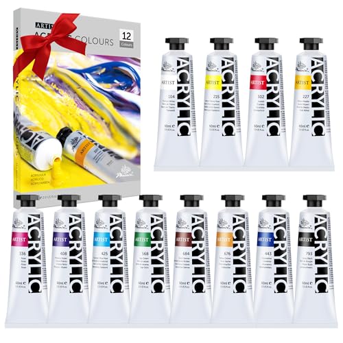 PHOENIX Heavy Body Acrylic Paint 2 Oz x 12 Tubes Slow Drying Speed Paints Thick Art Paints for Adults Artists Professionals - Image 1