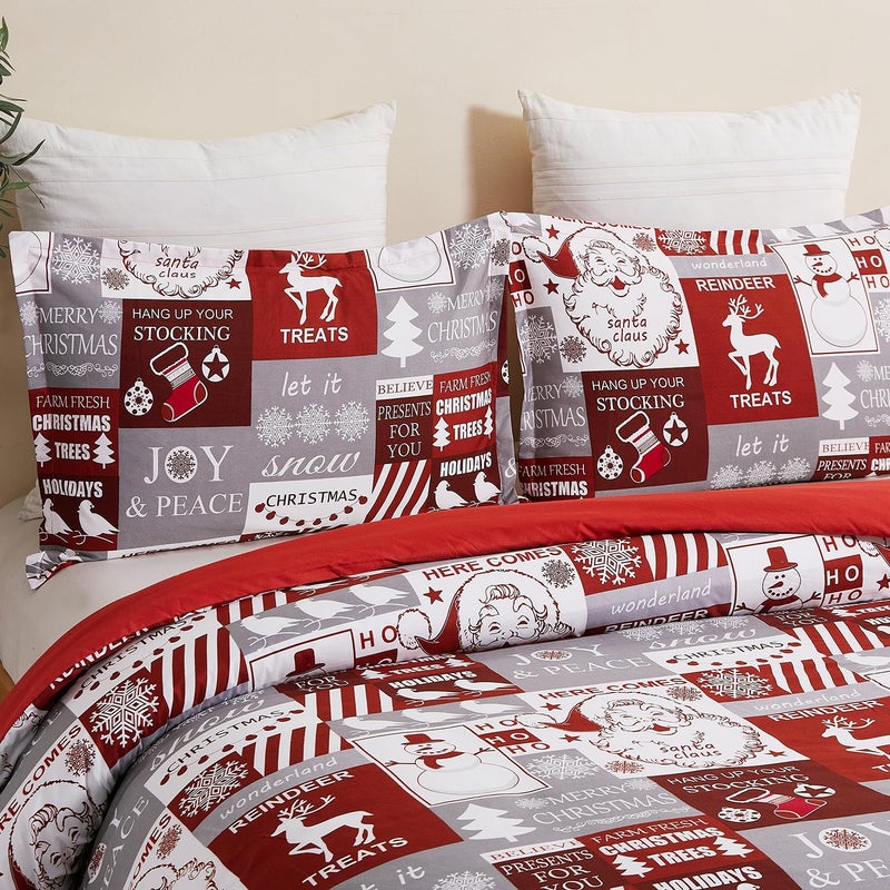 Vaulia Vaulia Soft Microfiber Duvet Cover Set  Snowflake Pattern Christmas Holidays  Reversible Pattern Design White/Red Santa  King Size 3-Piece Set (1 Duvet Cover 2 Pillow Shams) - Image 2