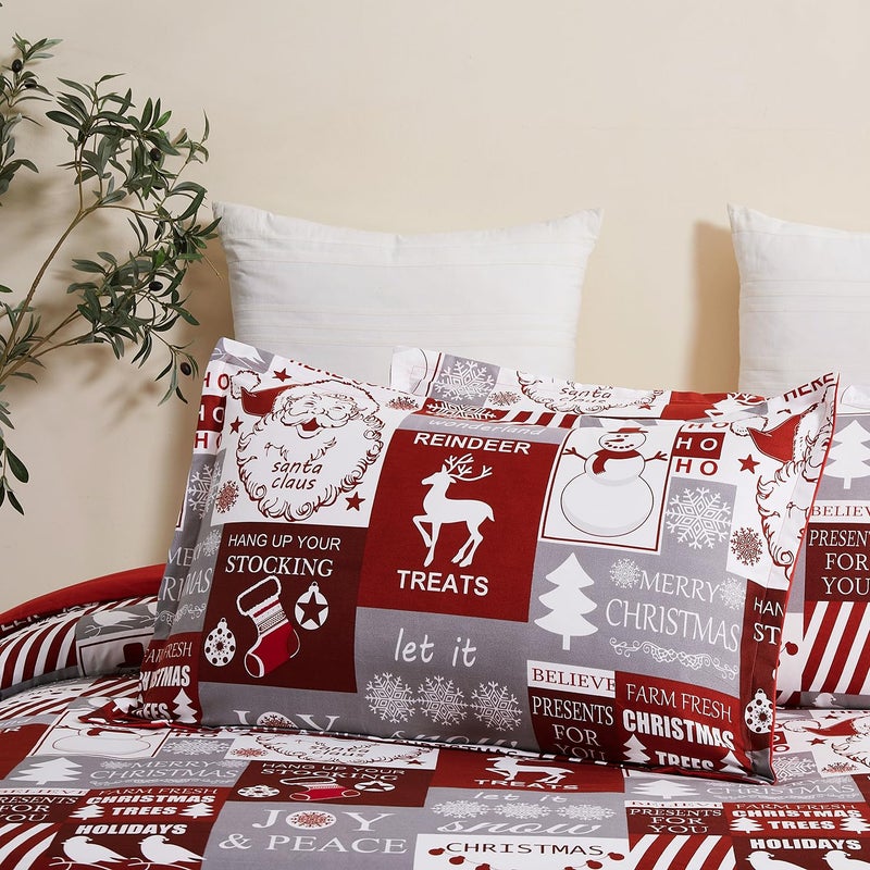 Vaulia Vaulia Soft Microfiber Duvet Cover Set  Snowflake Pattern Christmas Holidays  Reversible Pattern Design White/Red Santa  King Size 3-Piece Set (1 Duvet Cover 2 Pillow Shams) - Image 3