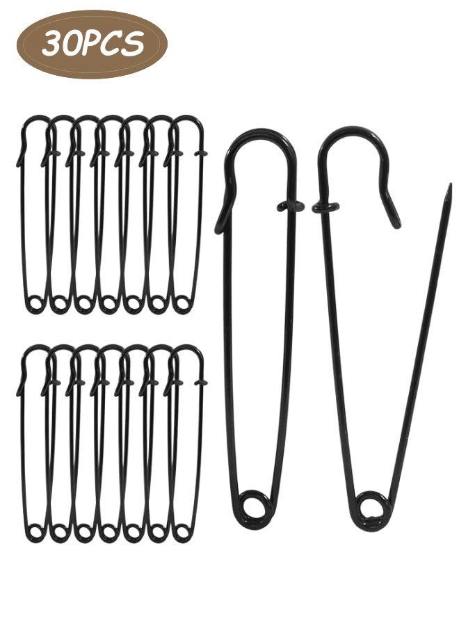 30PCS Safety Pins (Upgraded), 3 Inch Large Safety Pins, For Clothes, Leather, Canvas, Blankets, Crafts, Skirts, Kilts, Extra Large Safety Pins, Durable Safety Pins (Glossy Black) - Image 1