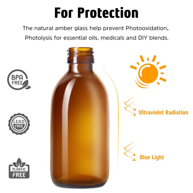 Tecohouse Amber Glass Spray Bottles 8.8 oz, 2 Pack Empty Spray Bottle for Essential Oils, Small Glass Bottles for Cleaning Solutions, Plants, Hair with Durable Nozzle, Labels, Funnel - Image 3