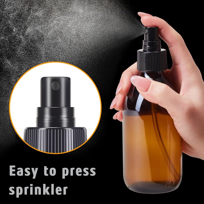 Tecohouse Amber Glass Spray Bottles 8.8 oz, 2 Pack Empty Spray Bottle for Essential Oils, Small Glass Bottles for Cleaning Solutions, Plants, Hair with Durable Nozzle, Labels, Funnel - Image 2