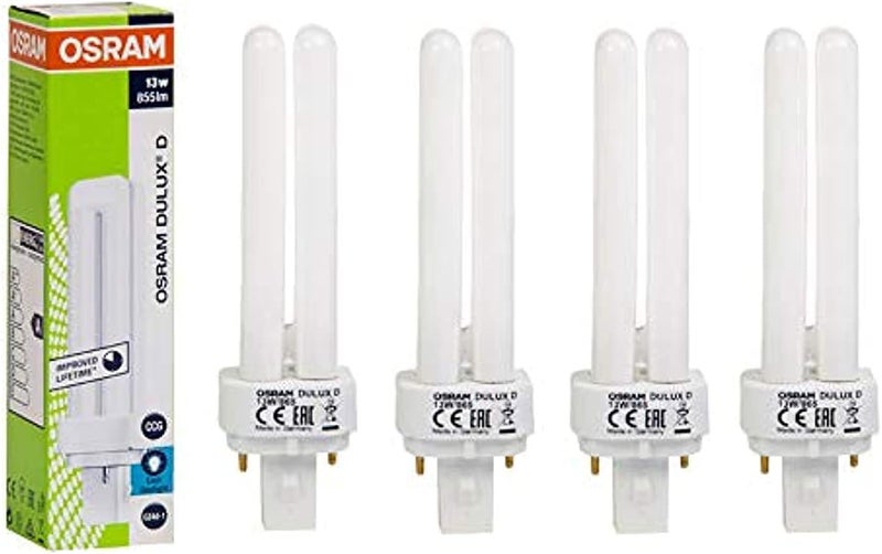 Osram Home Decorative High Quality and Durable, 2 Pin Day Light Double Twin Tube CFL Bulb, 13 Watt Energy Saving Bulb, Cool White - (Pack of 4) - Image 1