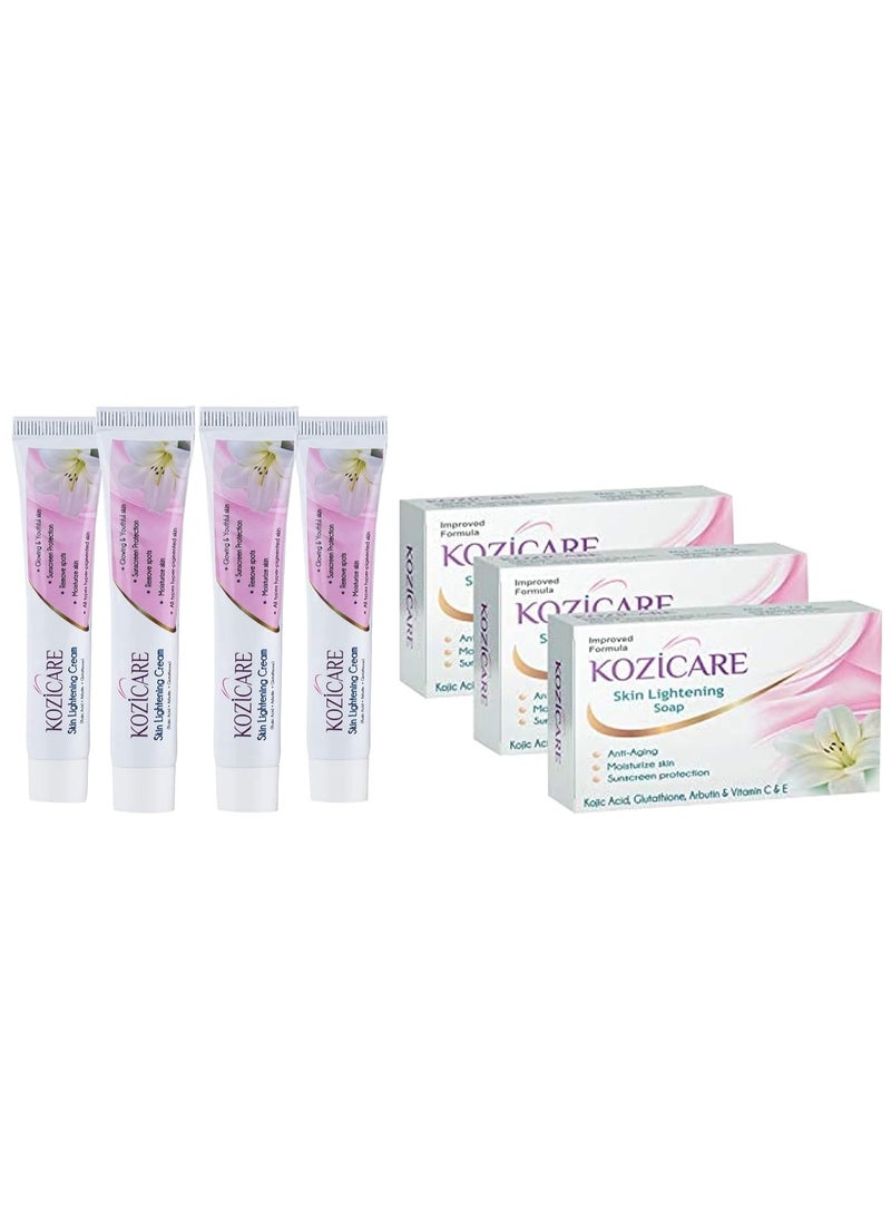 Kozicare Skin lighjtening Soap, 75g (Pack Of 3) &  Skin Lightening Cream, 15g (Pack Of 4) - Image 1