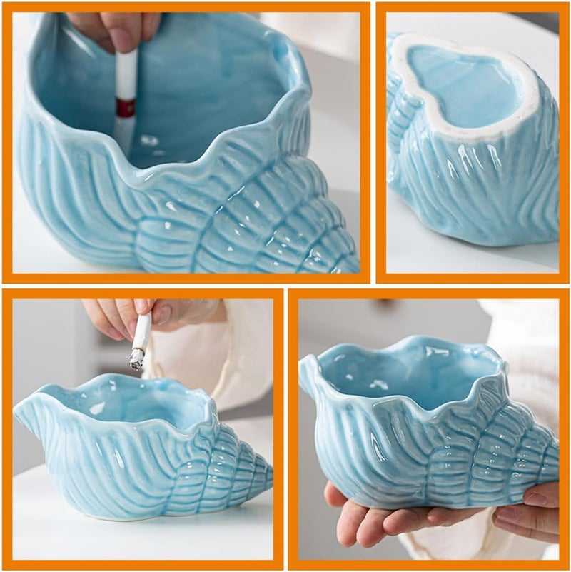 Ceramic Conch Ashtray Large Blue Ash Storage Holder Reusable Decorative Ash Container for Living Room Tabletop Accessories - Image 5