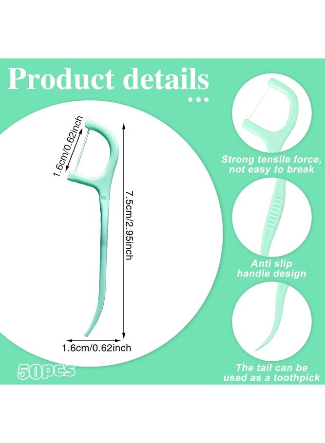 Fasola 50Pcs Dental Floss, 2-in-1  Disposable Floss Picks, No-Shred Toothpick with Smooth Thin Floss for Teeth and Gums Cleaning (Green) - Image 2