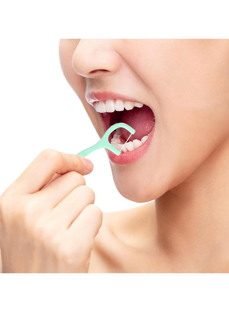 Fasola 50Pcs Dental Floss, 2-in-1  Disposable Floss Picks, No-Shred Toothpick with Smooth Thin Floss for Teeth and Gums Cleaning (Green) - Image 5